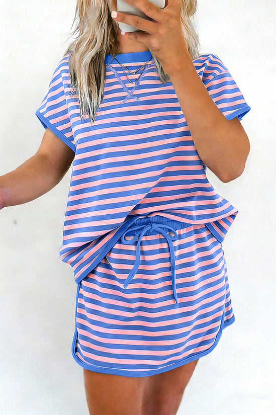 Striped Casual Short Sleeve Set