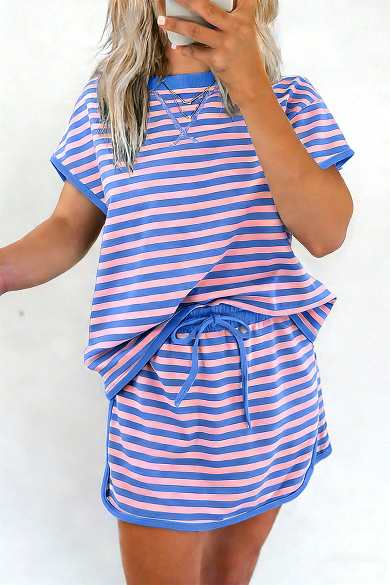 Striped Casual Short Sleeve Set