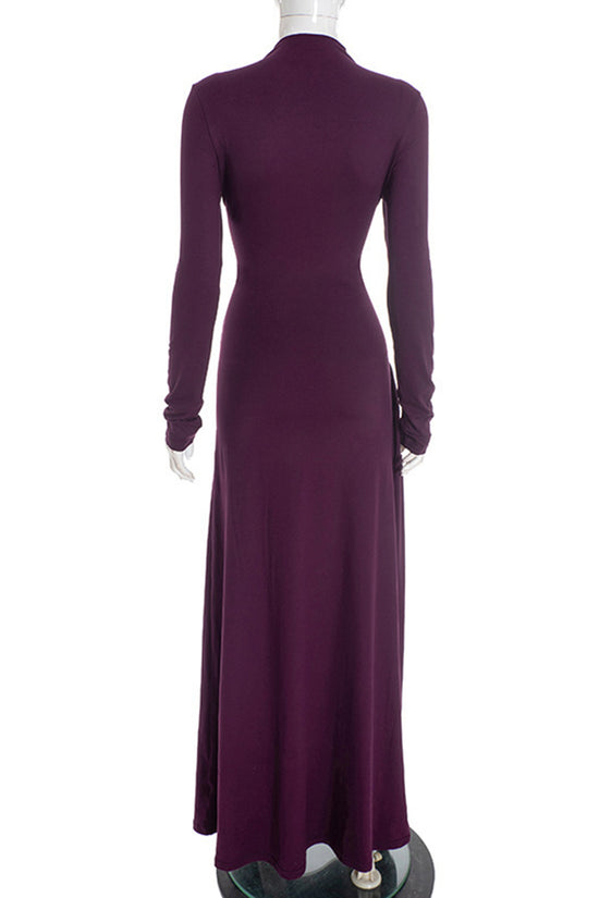 Elegant High Neck Long Sleeve Maxi Dress
