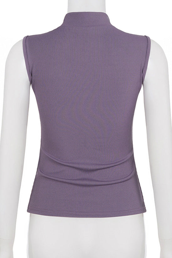 Abstract Pattern Sleeveless Mock Neck Top