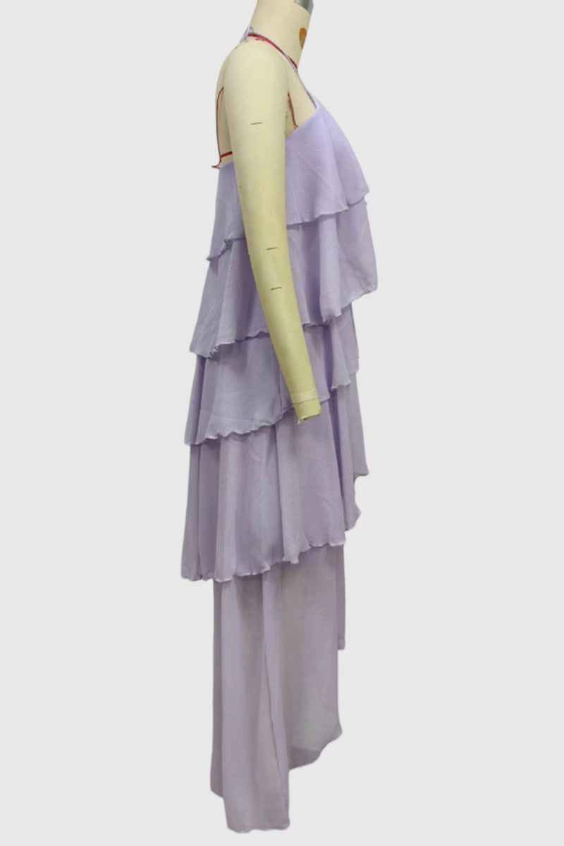 Tiered Asymmetric Halter Casual Dress