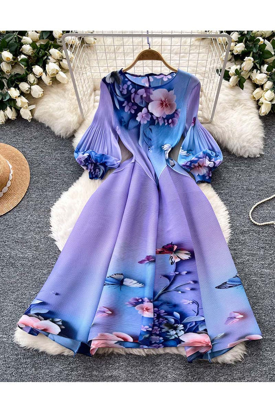 Floral Print Puff Sleeve Casual Dress