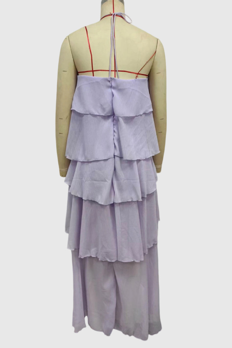 Tiered Asymmetric Halter Casual Dress