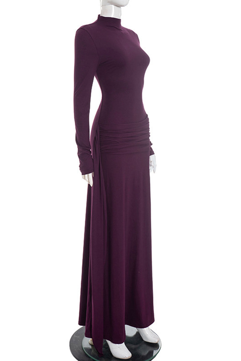 Elegant High Neck Long Sleeve Maxi Dress