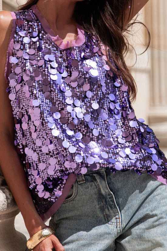Sequin Embellished Sleeveless Tank Top