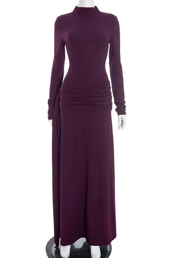 Elegant High Neck Long Sleeve Maxi Dress