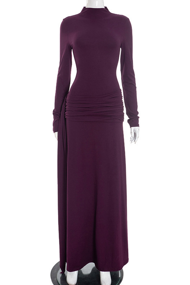 Elegant High Neck Long Sleeve Maxi Dress
