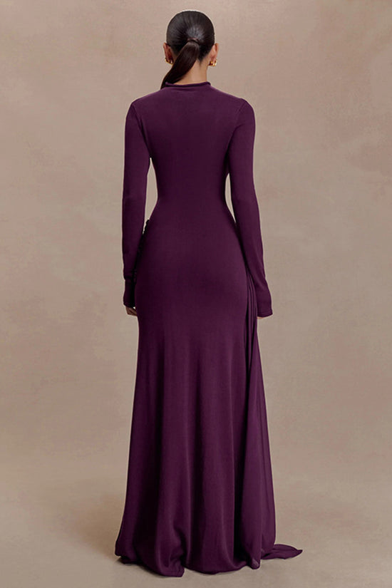 Elegant High Neck Long Sleeve Maxi Dress
