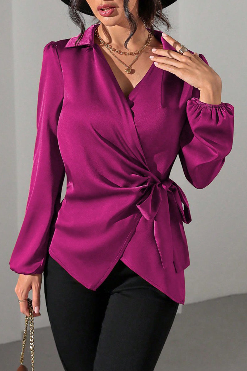 Elegant Wrap Tie Blouse with Long Sleeves