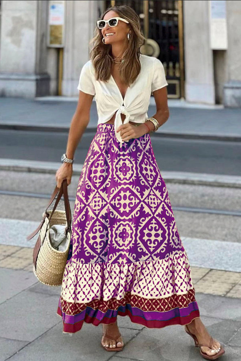 Printed High-Waist Midi Skirt