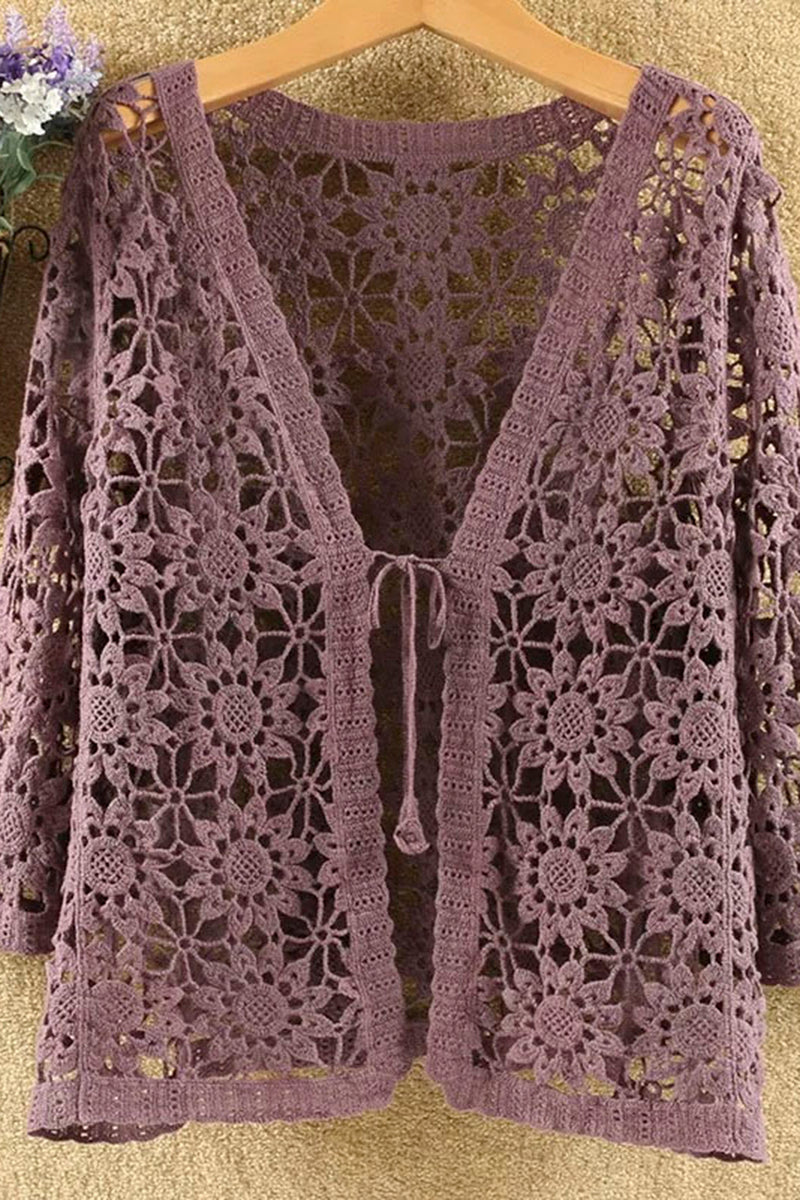 Floral Crochet Open-Front Cardigan