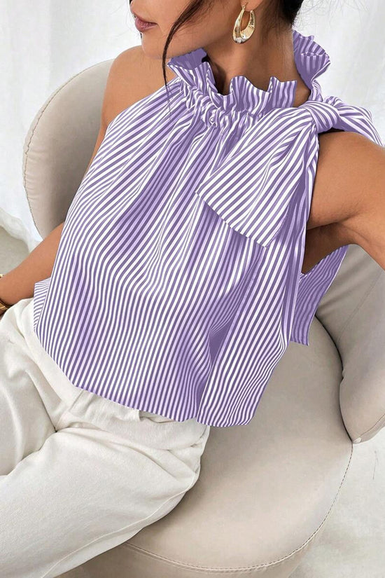 Striped Ruffle Halter Tank Top