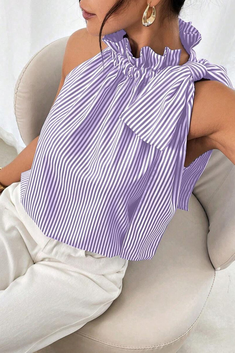 Striped Ruffle Halter Tank Top