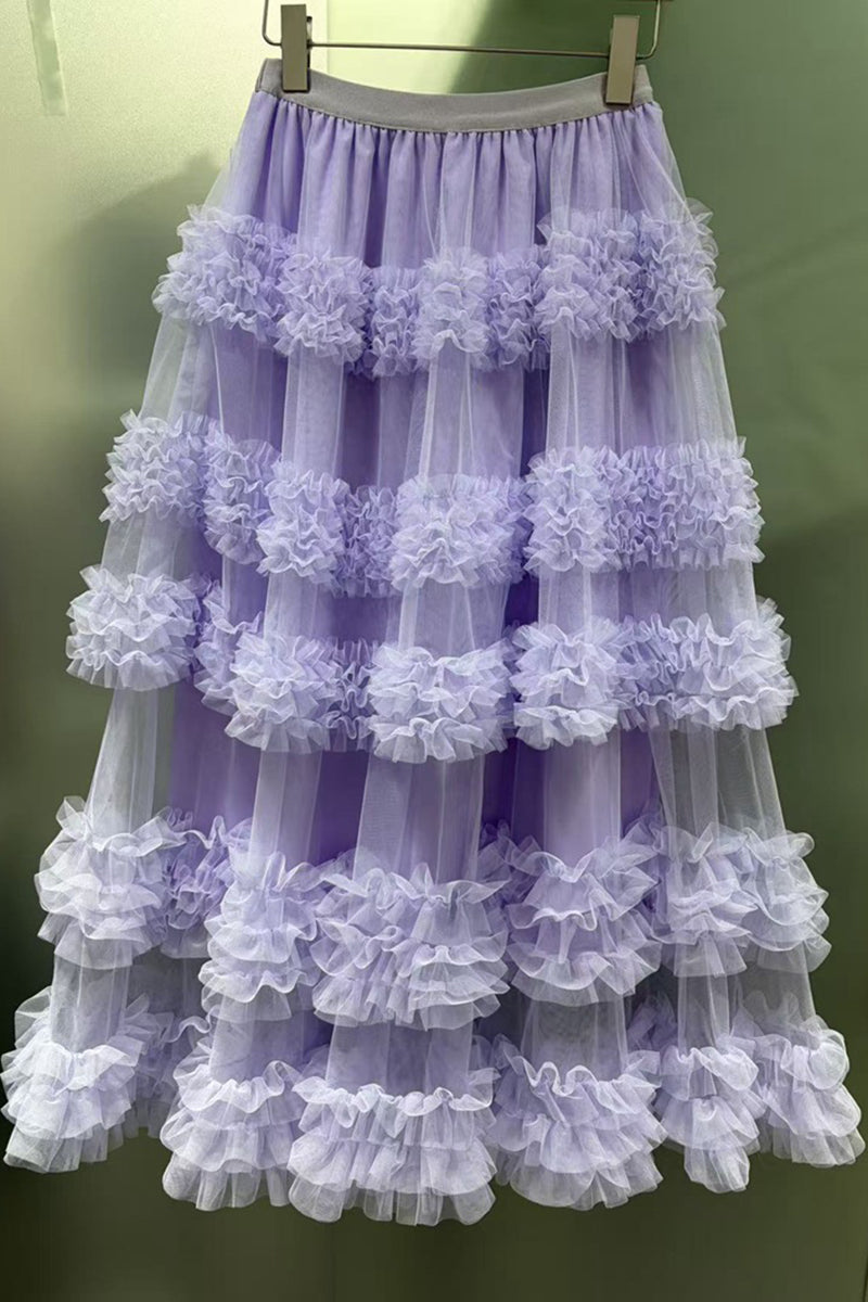 Tiered Midi Skirt with Ruffle Layers