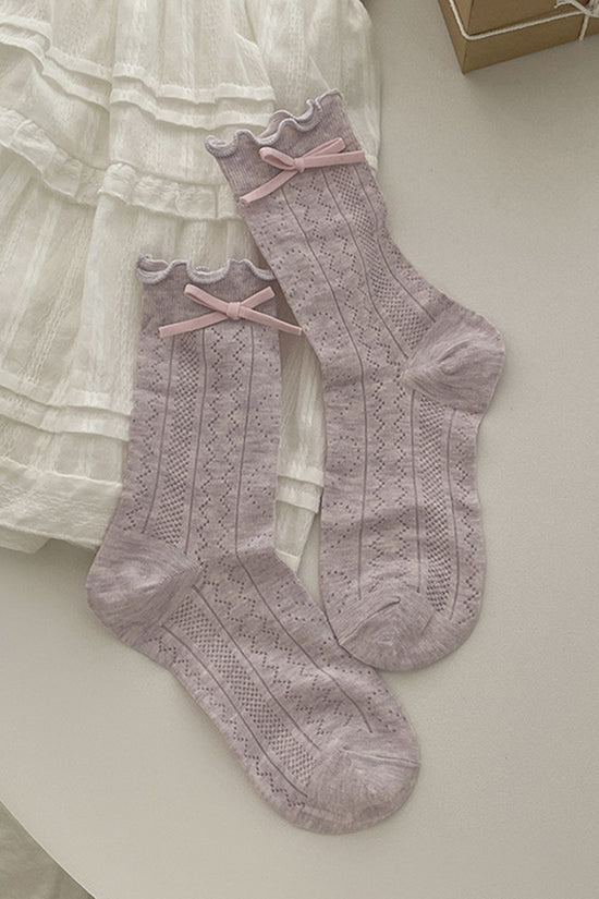 Bow Accent Ruffled Knee-High Socks