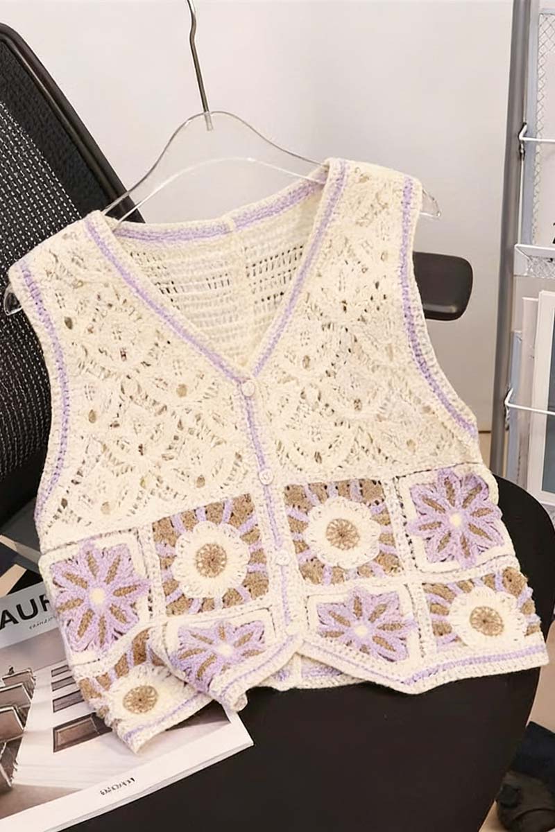 Floral Pattern Knit Sweater Vest