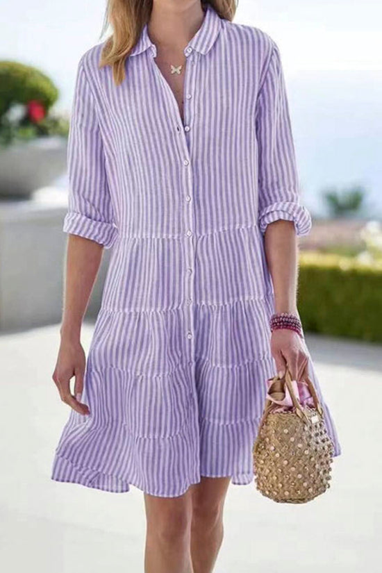 Striped Button-Down Casual Dress