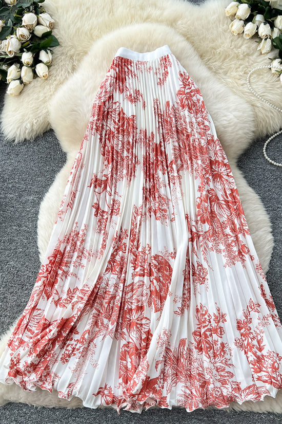 Elegant Floral Pleated Midi Skirt