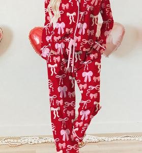 Bow Print Long Sleeve Loungewear Set