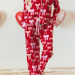 Bow Print Long Sleeve Loungewear Set