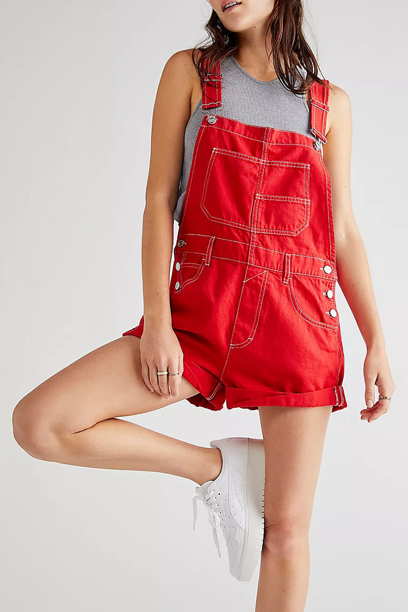 Multi-Pocket Casual Denim Romper