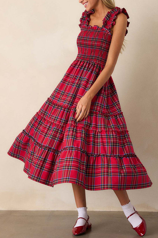 Ruffled Plaid Sleeveless Casual Dress