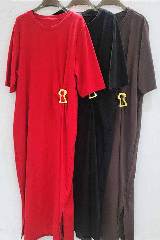 Keyhole Accent Loose T-Shirt Dress
