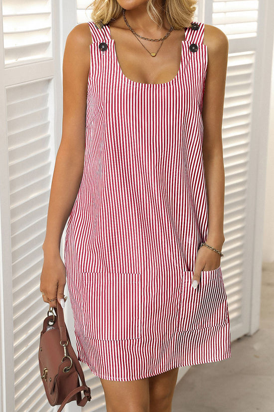 Striped Button-Sleeve Casual Dress