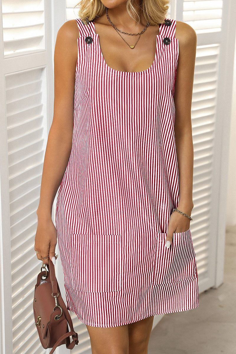 Striped Button-Sleeve Casual Dress