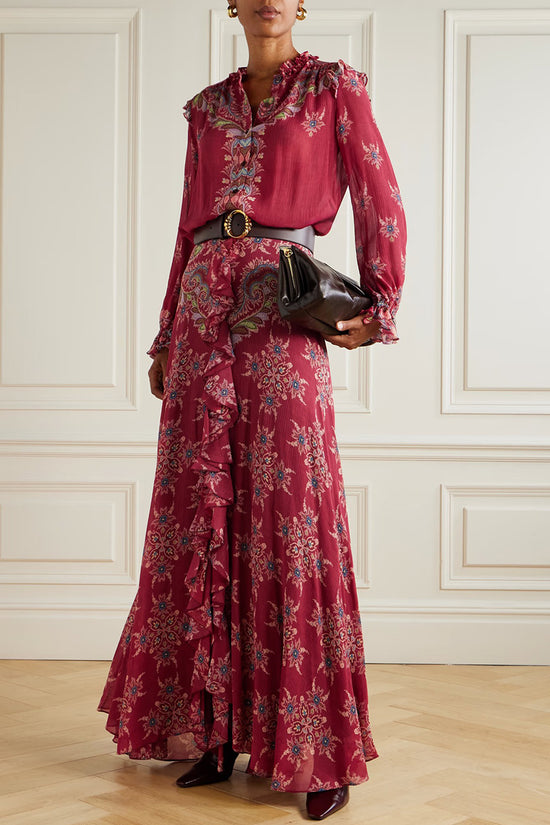 Floral Print Long Sleeve Maxi Skirt Set