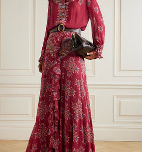 Floral Print Long Sleeve Maxi Skirt Set
