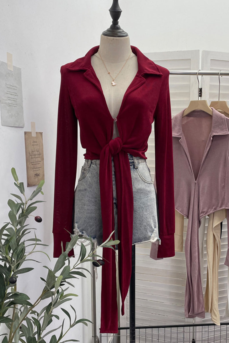 Tie Front Long Sleeve Blouse