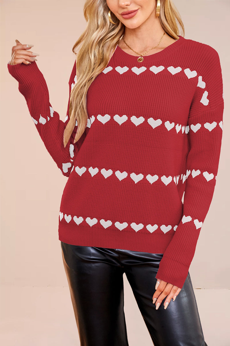 Heart Patterned Long Sleeve Sweater