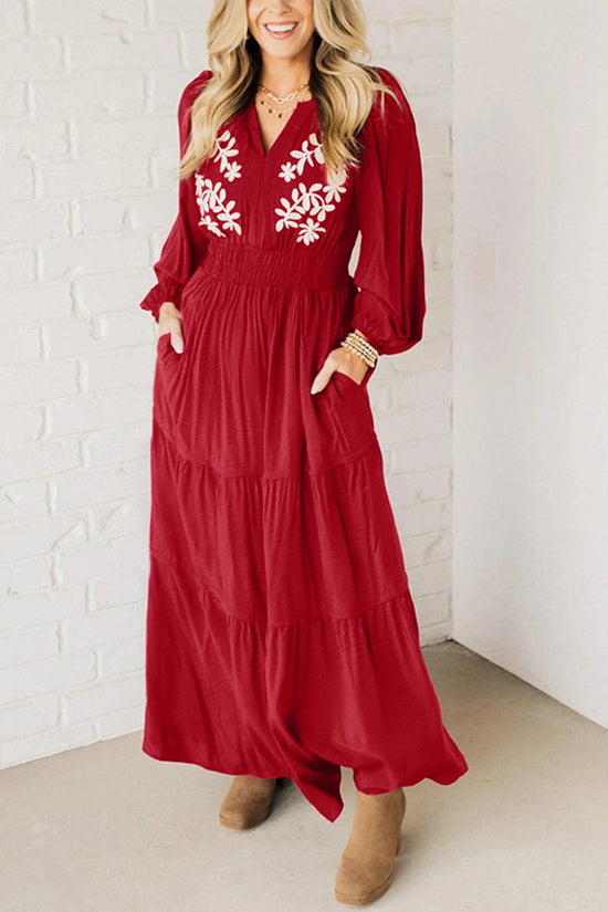 Boho V-Neck Long Sleeve Maxi Dress
