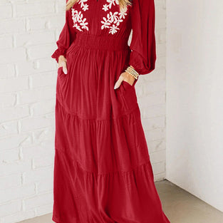 Boho V-Neck Long Sleeve Maxi Dress