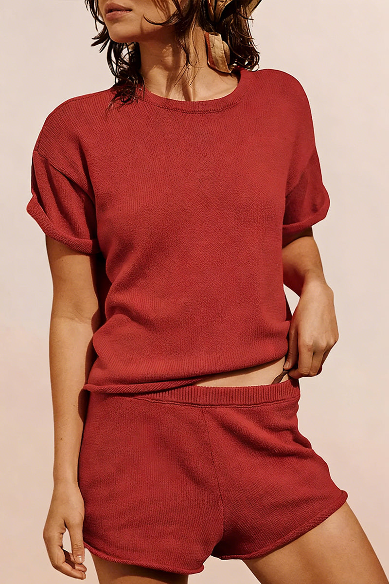 Casual Knit Shorts Set