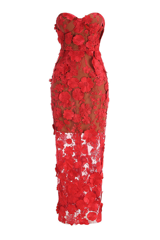 Strapless Floral Evening Gown