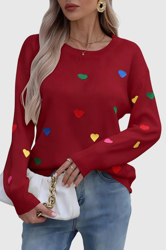 Heart Pattern Long Sleeve Sweater