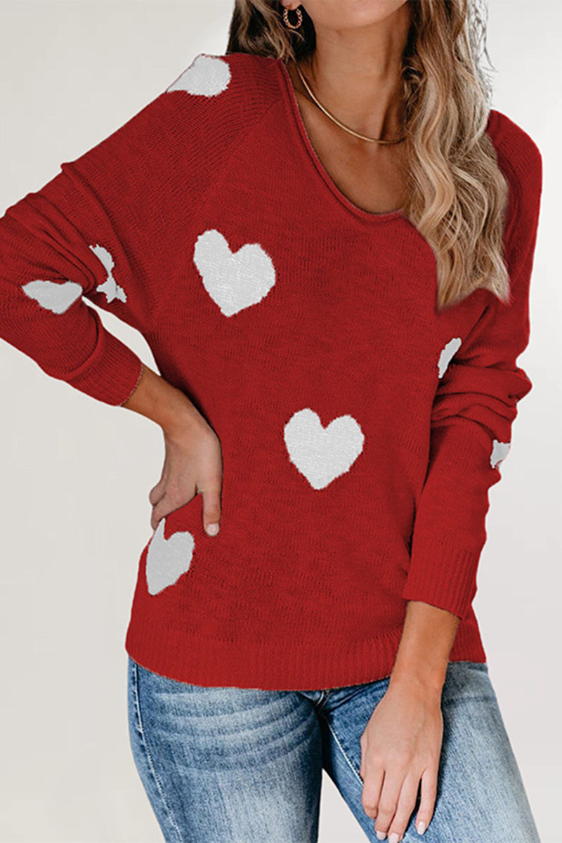 Heart Pattern V-Neck Sweater