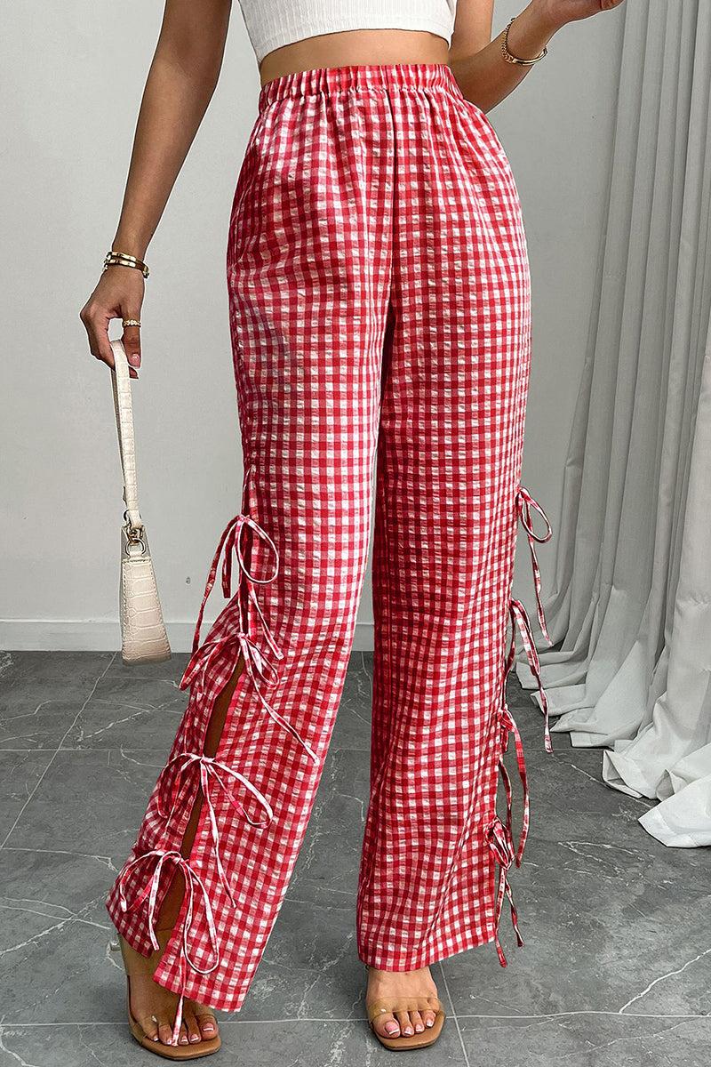 Gingham Tie-Side Casual Pants