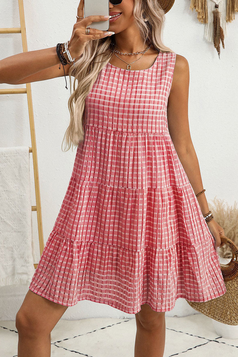 Sleeveless Checkered Casual Dress