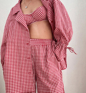 Checkered Three-Piece Loungewear Set