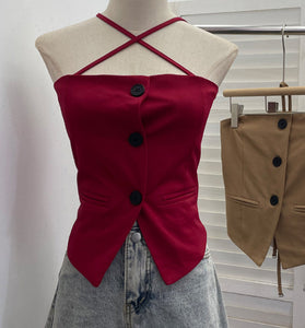 Button-Up Sleeveless Crisscross Tank