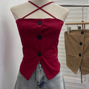 Button-Up Sleeveless Crisscross Tank