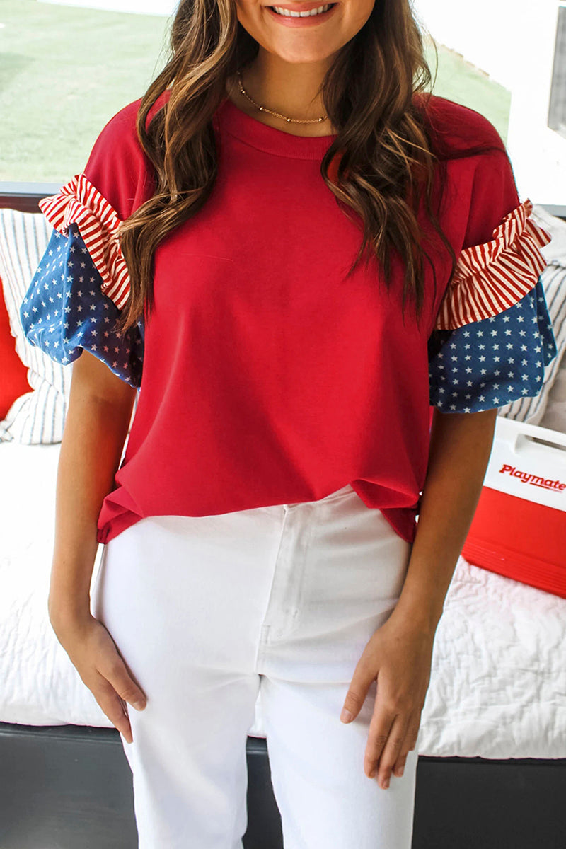 Star & Stripe Short Puff Sleeve Top