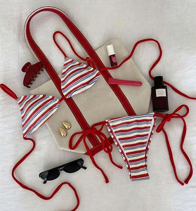 Striped Tie Bikini Set