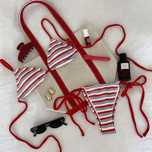 Striped Tie Bikini Set