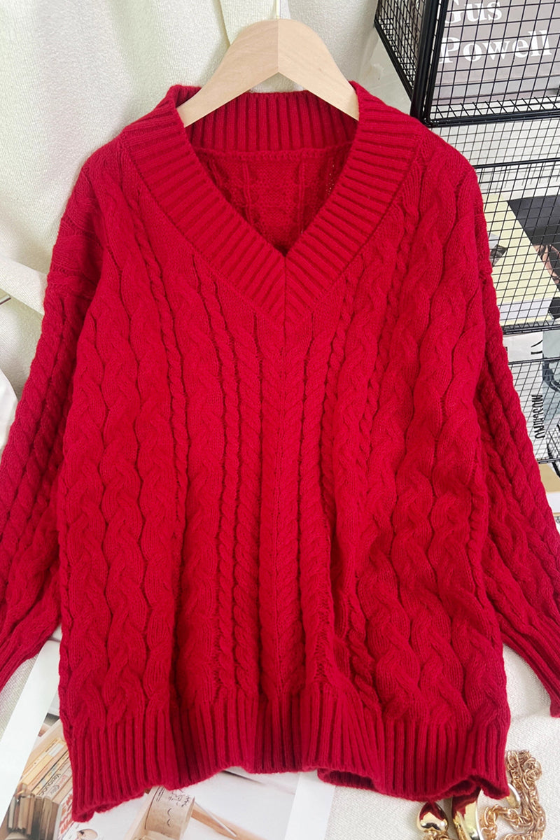 Cable Knit V-Neck Sweater
