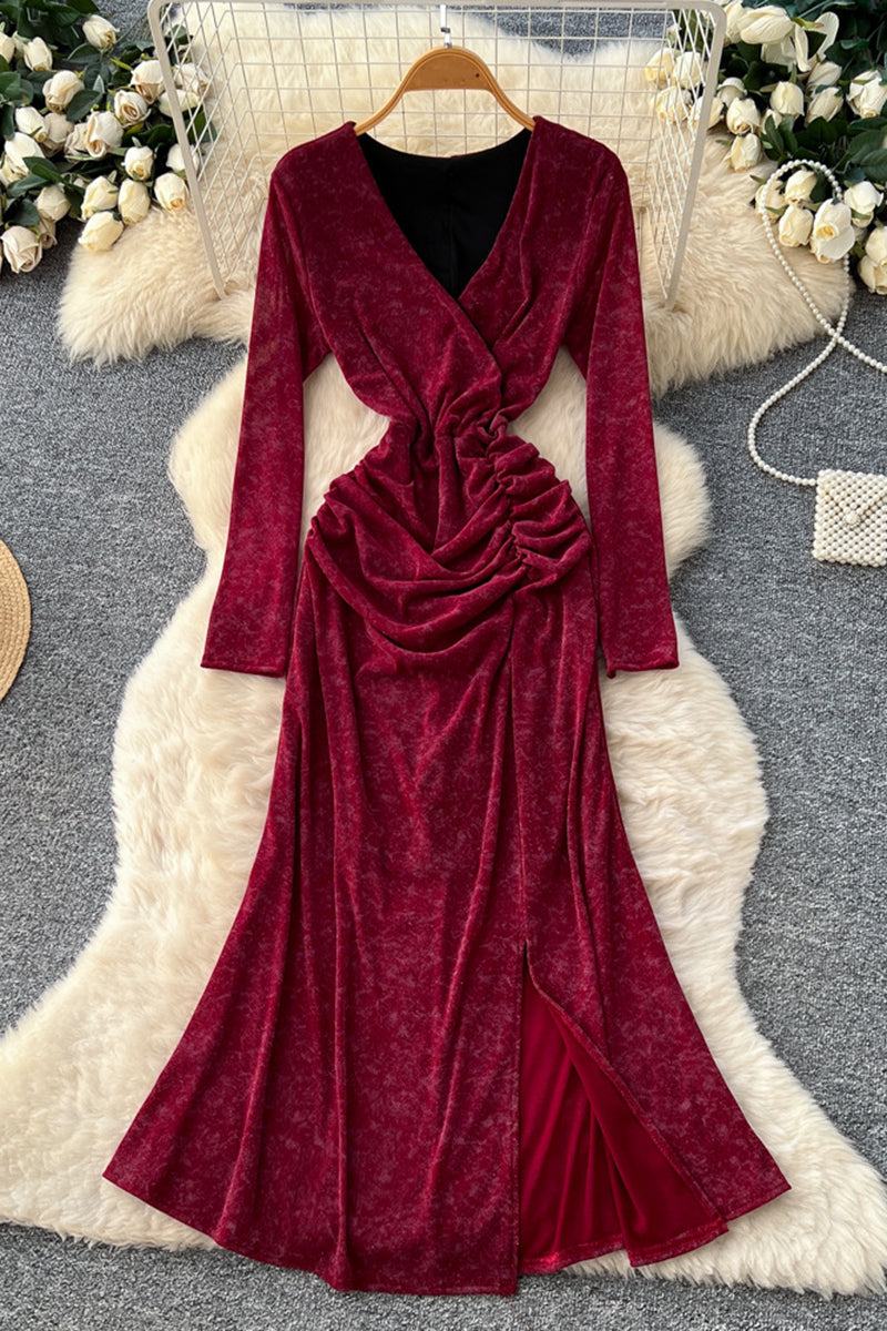 Elegant Ruched Long Sleeve Dress