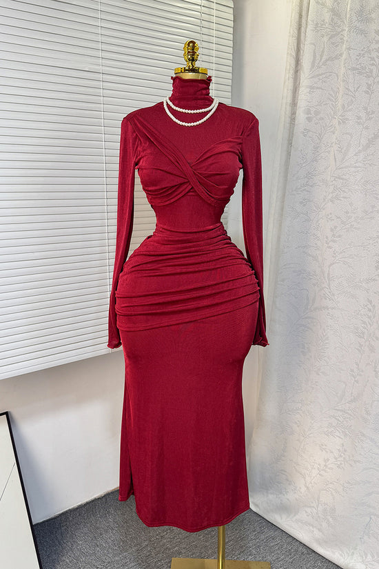 Long Sleeve Ruched Bodycon Dress